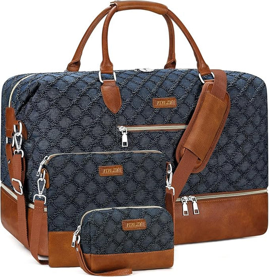 Weekender Bag for Women, Travel Duffel Bag Carry On Overnight Bag with Shoe Compartment Large Nylon Travel Weekend Tote Bag