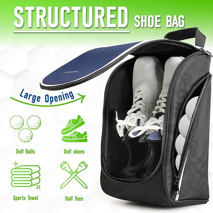 Smell Proof Shoe Cleat Bag for Travel Men - Golf Soccer Zippered Sport Shoe Carrier Bags with Ventilation & Side Pockets for Socks, Tees, Golf Balls; Golf Accessories Fathers Dad Day Gifts for Men
