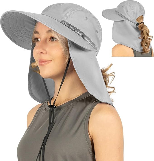 SUN CUBE Sun Hat for Women with Ponytail Hole Neck Flap, Gardening Hat Women Sun Protection, UV Hats Hiking Walking Fishing