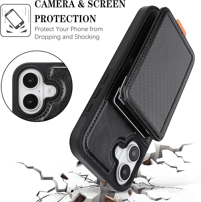 GUERNICA for iPhone 17 (6.1") Case Wallet with Card Holder, RFID Blocking Leather Protection, Shockproof Women Men Phone Case for Apple 17, A - Black