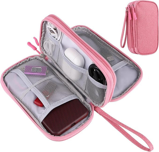 Pink Travel Gadget Bag - Ultimate Cable &accessories Organizer for Chargers, Phones & Memory Cards