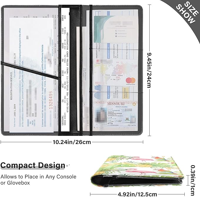 linqin Car Registration and Insurance Card Holder, Tropical Birds Flamingos Glove Box Organizer Card Document Wallet