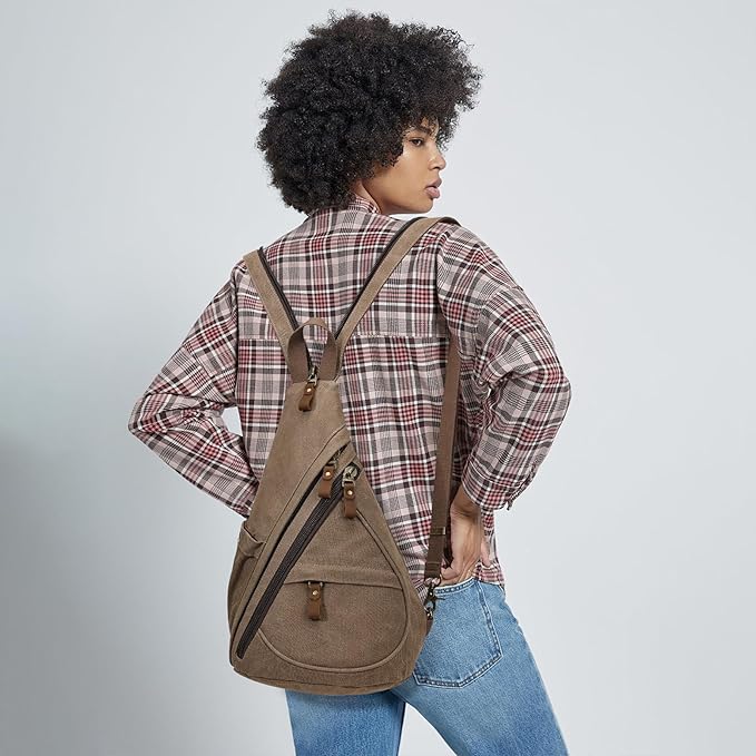 KL928 Canvas Sling Bag - Small Crossbody Backpack Shoulder Casual Daypack Rucksack for Men Women(Large Version)