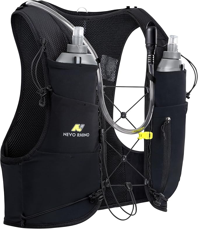 N NEVO RHINO Running Hydration Vest with 1.5L Water Bladder & Dual 500ml Soft Flask for Men Women,Adjustable Lightweight 5L Water Backpack for Hiking Trail Running Marathon Cycling