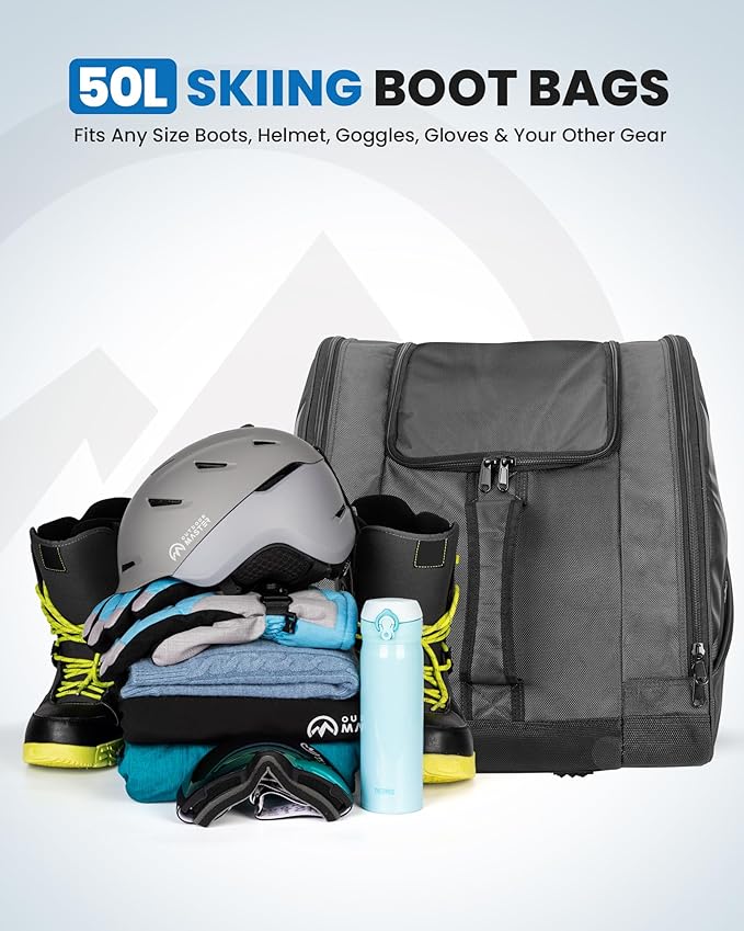 OutdoorMaster Boot Bag - 50L Ski Boots and Snowboard Boots Bag, Excellent for Travel with Waterproof Exterior & Bottom - for Men, Women and Youth
