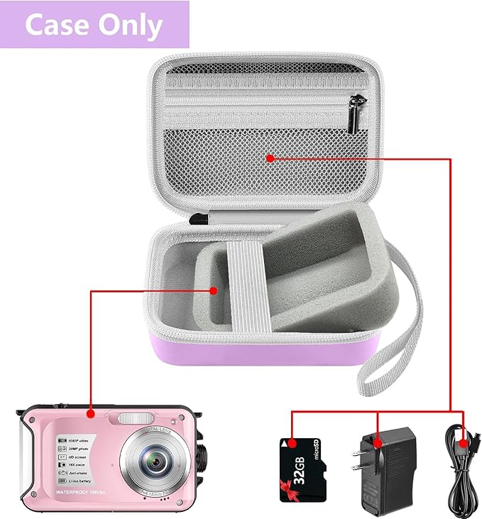 Leayjeen Underwater Camera Case Compatible with YISENCE/Trsunow/HICSHON/Yifecial/QUNVAL 11FT Waterproof Camera，Selfie Underwater Camera, Waterproof Floatable Digital Camera- Purple(Case)