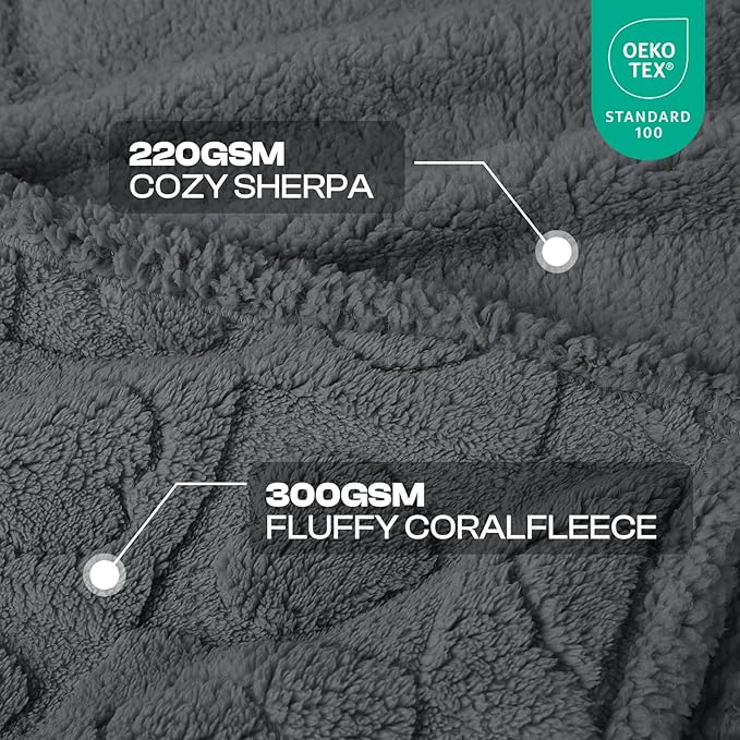 Luciphia Waterproof Dog Blanket for Medium Large Dogs Washable Bed Couch Protector Soft Fluffy 3D Heart Jacquard Pet Blanket with Sherpa Fleece Cozy Calming Throw Blankets, Grey 65x57 inch