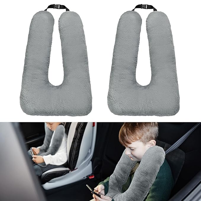 2 Pcs Travel Pillow Car Sleeping Kid Neck U Shaped for The Back Seat Adults Children Head and Body Support Long Distance Journey Accessories (Gray)