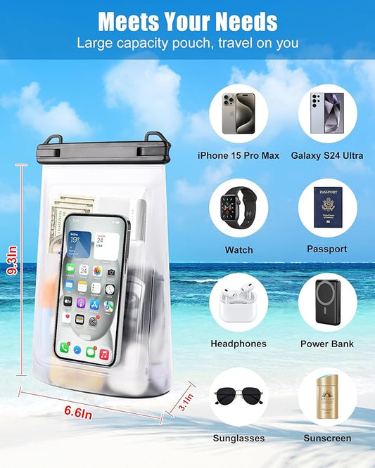 Waterproof Phone Pouch for iPhone 16 15 14 11 Pro Max & Galaxy S24 S21 - Floating Large Capacity Dry Bag Stores Sunscreen, Sunglasses - Oversized Waterproof Bag for Beach, Swimming, Kayaking