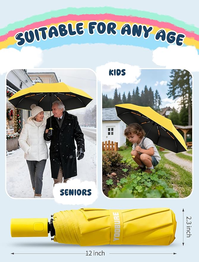 Yoobure Automatic Travel Umbrellas for Rain - Portable & Compact Umbrella for Backpack, Car, UV Umbrellas for Sun Protection, Windproof Folding Small Umbrella in Macaron for Kids, Women, Colorful