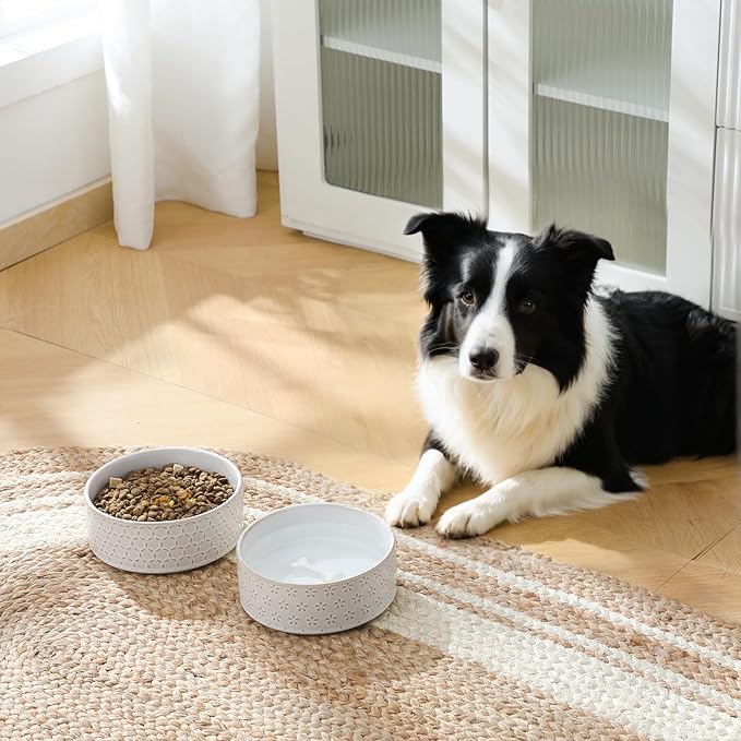 MALACASA Ceramic Dog Food Bowl, 3.5 Cups or 32oz Dog Food Water Dish for Mudium Breeds, Pet Bowl Dishwasher & Microwave Safe, Five-Leaf Grass, Series Lydia