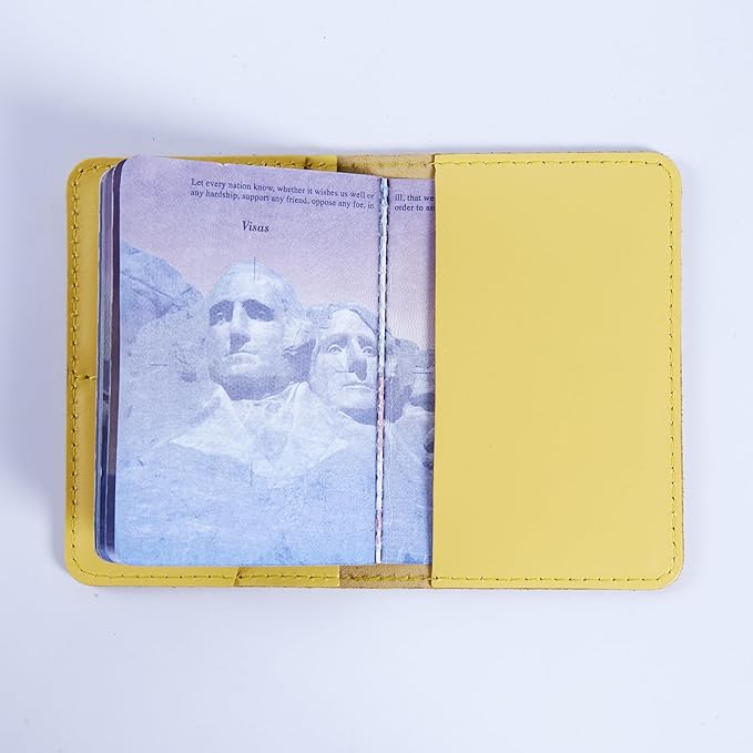 INCARNE US Passport Cover Clear - Travel Passport Wallet - Leather Passport Holder for Men Women Family with Card Slots & Note Compartmen - Sleeve Protector - Genuine Leather - Classic Yellow