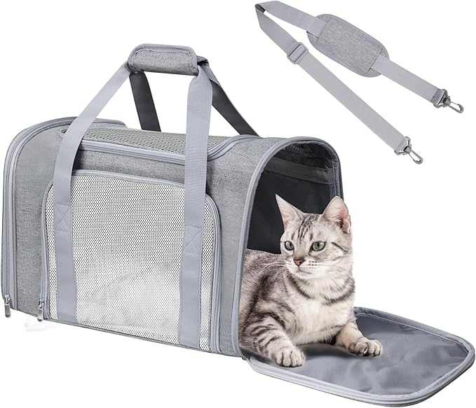 Cat Carrier Soft for Pets Up to 15 Lbs, Cat Travel Bag Soft-Sided with Padded Shoulder Strap, Pet Dog Carriers for Small Dogs Travel Puppy Carry Airline Approved, Grey