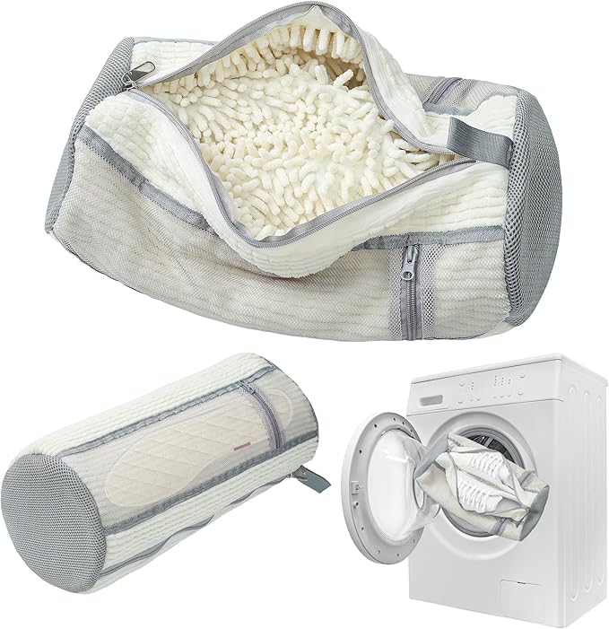 Shoe Washing Machine Bag, 2PCS Reusable Shoe Bag for Washing Machine, 360° Deep Cleaning Shoe Washing Bag for Sneakers, Laundry Shoe Bag for Washer & Dryer, Fits All Shoe Types (Off WHITE)
