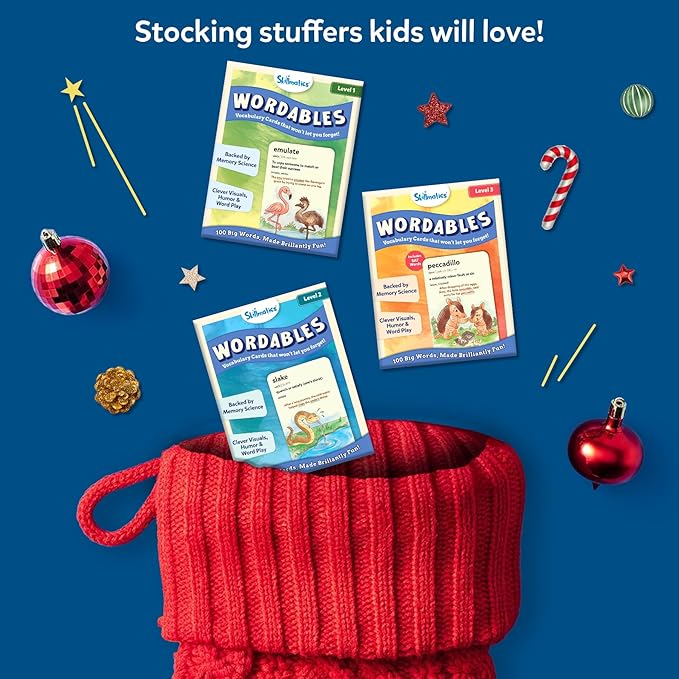 Skillmatics Vocabulary Flash Cards for Kids - Learn 100 Words with Wordplay, Visuals & Soundplay, Christmas Stocking Stuffers, Educational Gifts for Ages 10, 11, 12, & Up, Screen-Free Language Game