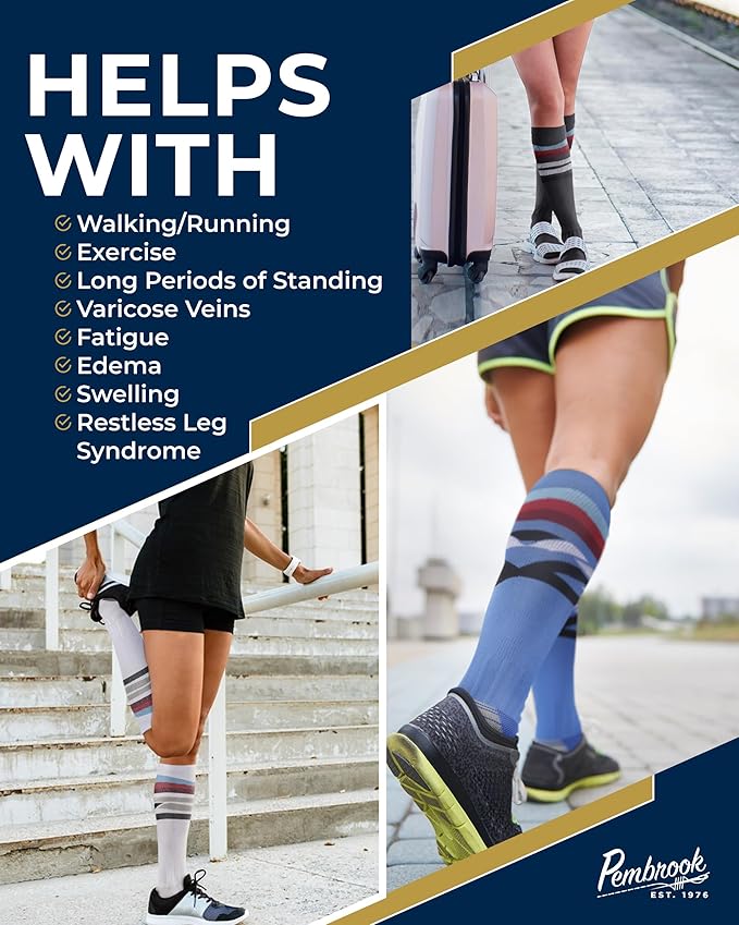 Pembrook 3 Pairs Compression Socks 20-30 mmHg - Compression Socks for Women and Men | Running, Athletic, Travel, Nurses