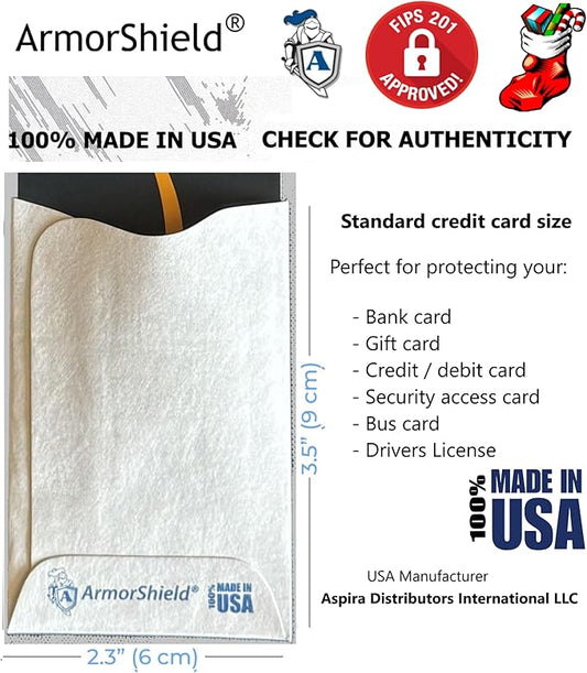 RFID Blocking Sleeves Credit Card Protector 100% MADE IN USA - Anti-theft for Travel wallet, purse. ArmorShield Your Identity (5PAK)
