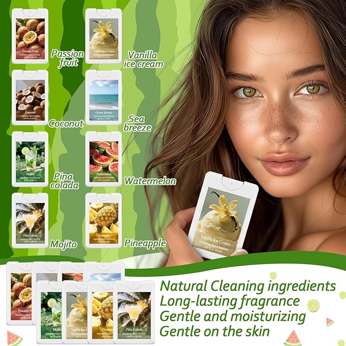 24 Pack Power Mist Hydrating Hand Sanitizer Spray Summer Travel Size Hand Sanitizer with Hydrating Botanical Mist Essential Office Travel Outdoor Activity for Friend Colleagues Family Gifts