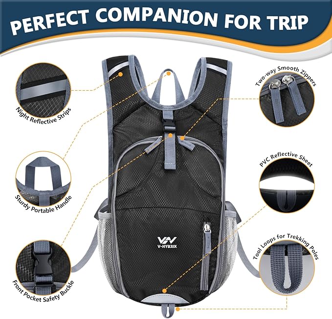 15L Foldable Hiking Backpack,Lightweight Packable Waterproof Machine Washable Daypack with Chest Strap,Small Folding Pack for Travel/Walking for Men&Women-0.52LB Black