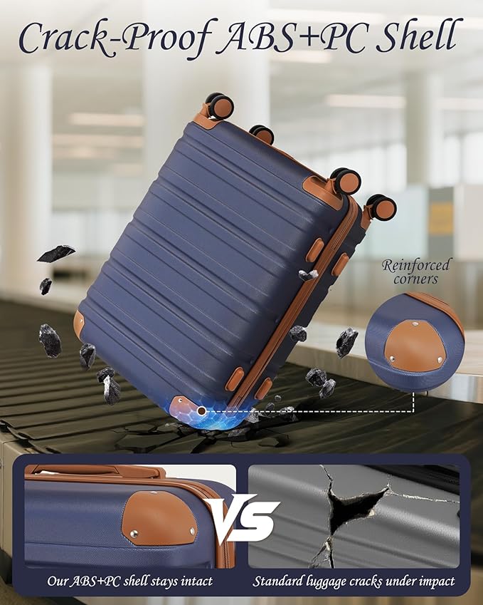 TAKUMI Luggage Sets 5 Piece Lightweight Carry On luggage with Duffel Bag ABS+PC Hardshell Suitcases with YKK zippers Double Spinner Wheels Travel Luggage with TSA Lock(NAVY, 5 PIECE SET)