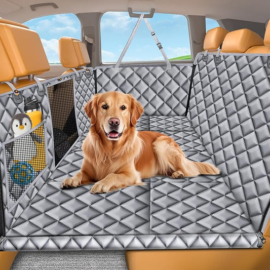 URPOWER Dog Car Seat Cover for Back Seat, Waterproof Hard Bottom Dog Car Hammock with Mesh Window & Side Flap, Pet Backseat Protector for Car, SUV, Truck