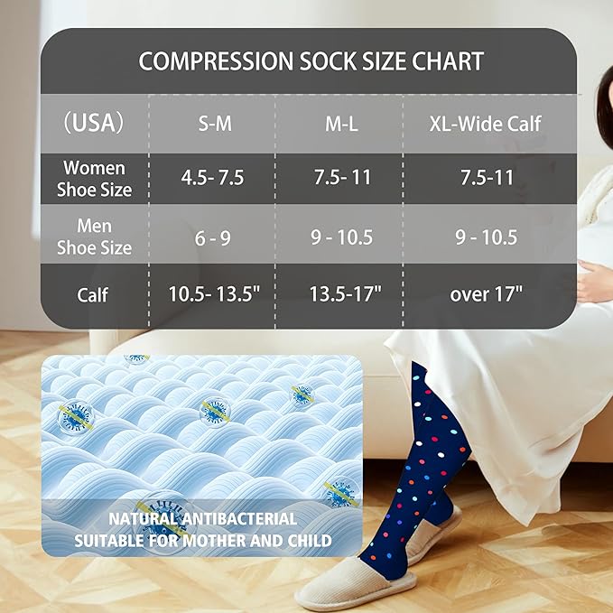 LEVSOX Thick Cotton Compression Socks for Women&Men 20-30mmHg Knee High Cute Support Sock for Nurses, Pregnancy, Travel