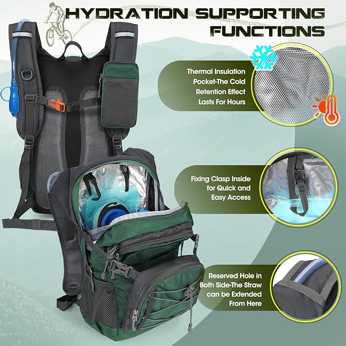 Hydration Backpack with Water Bladder, 18L Lightweight Hiking Backpack for Women&Men Small Insulated Hydration Water Pack for Hiking, Running, Cycling, Biking