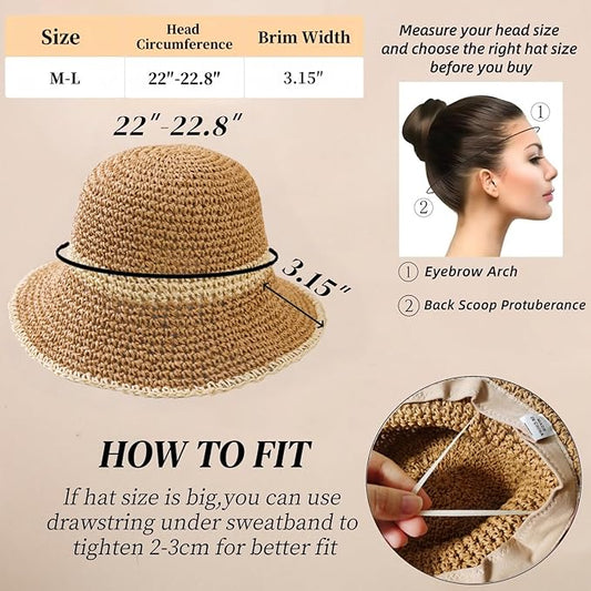 Floppy Big Beach Straw Hats for Women Foldable Summer Wide Brim Packable Sun Hat Womens Travel Straw Fedora Hat