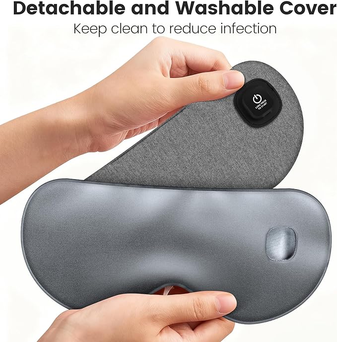 Cordless Heated Eye Mask for Dry Eyes, Blocking Light Warm Compress Rechargeable, 1000mAh Electric Eye Heating Pad for Sleeping, Washable Silk Heat Sleep Mask with 3 Temperature Settings, Grey