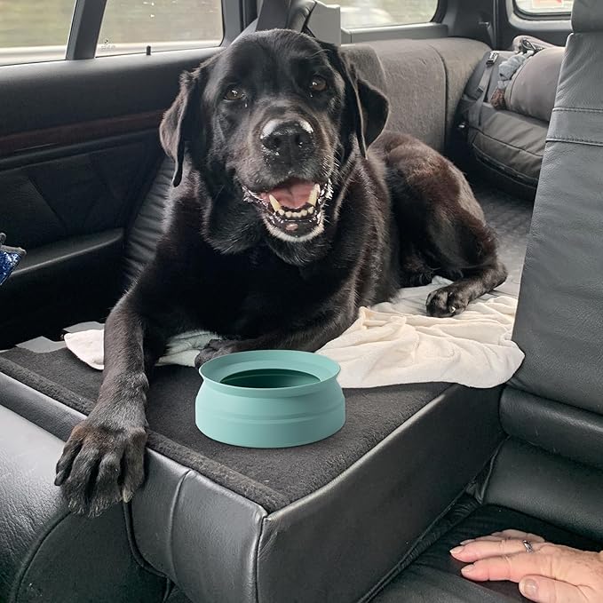 SLSON Spill Proof Dog Water Bowl for Cars,Collapsible No Splash Dog Travel Bowls Integrated Molding Portable Pet Bowl for Vehicle Road Trip Truck,RV,SUV,Boat Accessories (Morandi Green)