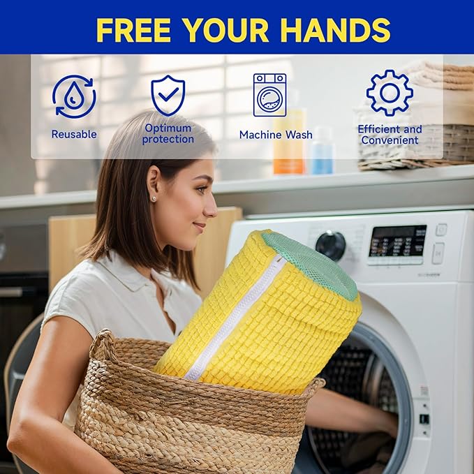 2 Packs Shoe Washing Machine Bag,Laundry Shoe Bag for Washing Machine and Dryer, 360°All-Around Cleaning Sneakers,Top Hidden Zipper,Reusable Sneaker Washing Machine Bag For All Shoe Types (Yellow)