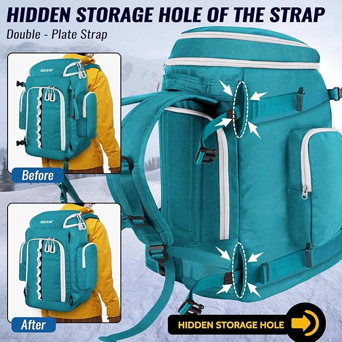 Ski Boot Bag, 65L Durable Travel Backpack, 1680D Nylon Waterproof Snowboard Boot Bag, Skiing and Snowboarding Travel Luggage for Helmet, Goggles, Gloves, Outerwear & Accessories