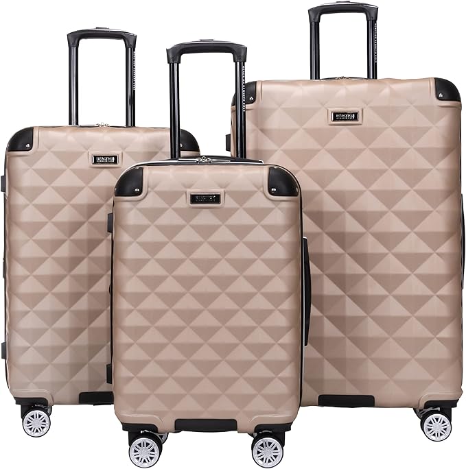 Kenneth Cole REACTION Diamond Tower Collection Lightweight Hardside Expandable 8-Wheel Spinner Travel Luggage, Rose Champagne, 3-Piece Set (20", 24", & 28")