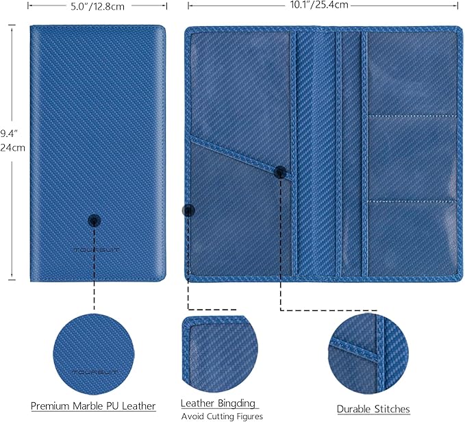 TOURSUIT Car Registration and Insurance Card Holder, Vehicle License Document Glove Box Compartment Organizer, Essential Car Wallet Case for Driver Auto Owners (Carbon Blue)