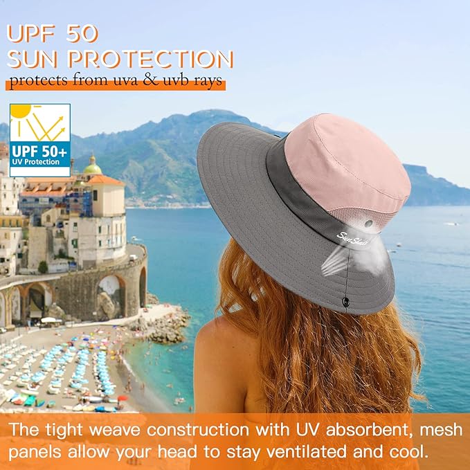 Sun Hats for Women Beach Hat Ponytail Hat Womens Sun Hat with UV Protection Wide Brim