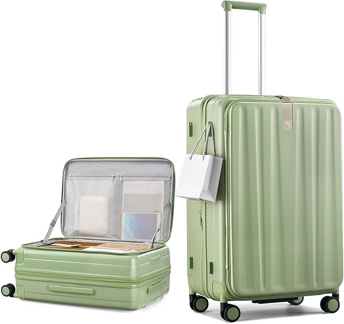 Hanke 26 Inch Expandable Luggage Top Opening Checked Bag Luggage Hard Shell Suitcases with Wheels Lightweight Travel Luggage Heavy Duty Luggage Suitcase with Lock for Woman Men-Bamboo Green