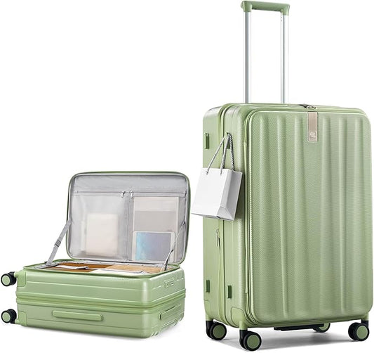 Hanke 26 Inch Expandable Luggage Top Opening Checked Bag Luggage Hard Shell Suitcases with Wheels Lightweight Travel Luggage Heavy Duty Luggage Suitcase with Lock for Woman Men-Bamboo Green