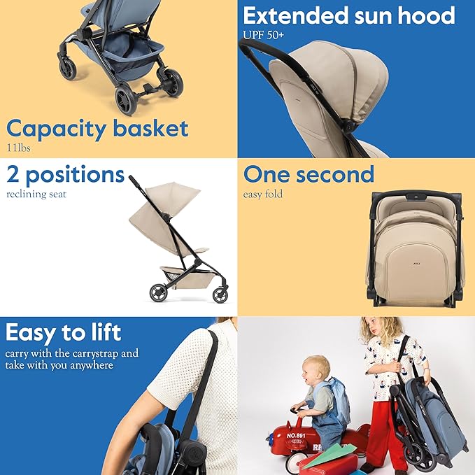 Joolz Dot Ultra Lightweight Travel Stroller for Toddler – Compact & Airplane Stroller (only 12.2lbs) -One-Handed Folding Design - UPF 50+ Canopy - Reclining Seat (Dune Beige)