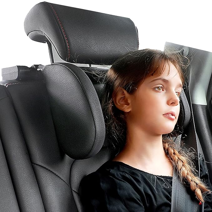 JZCreater Car Headrest Pillow, 180°Adjustable Head Neck Support Pillow, U- Shaped, Travel Sleeping Car Headrests, Only for Car Seat Headrest with 2 Metal Poles， Not for Fixed or Integrated headrests
