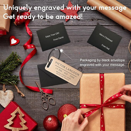 Personalized Luggage Tags for Suitcases 4 Pack - Stainless Steel Custom Luggage Tags for Backpacks & Bags, Sturdy, Waterproof & Heavy Duty (Rose Gold / 3" x 1.25")