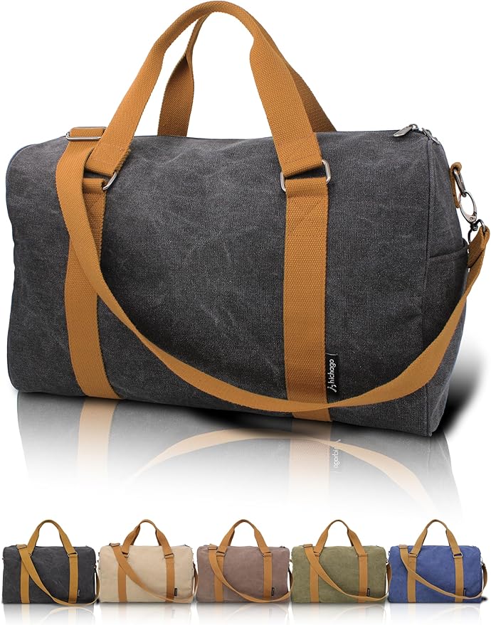 Duffle Bag for Travel, Gym Bags for Men, Weekender Bags for Women, Carry On Bag with Luggage Sleeve, Canvas Bag with Shoulder Strap (Black)