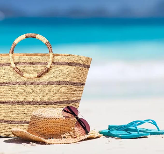 Beach Bags for Women Straw Tote Bag Summer Beach Bag Large Woven Straw Tote for Vacation Holiday
