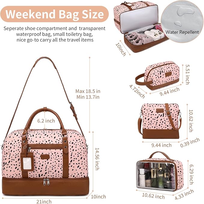 Wogarl Weekender Bags for Women Large Canvas Overnight Bag Travel Duffel Bags Carry on Shoulder Weekend Bag with Shoe Compartment for Travel Night Flight Daily Use