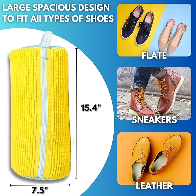 XXL Shoe Bag for Washing Machine - 2PCS Reusable shoe laundry bag for washer and dryer, 360° Premium Protective Shoe Washing Machine Bag for Sneakers, Slippers, Gym & All Type of Shoes (YELLOW)