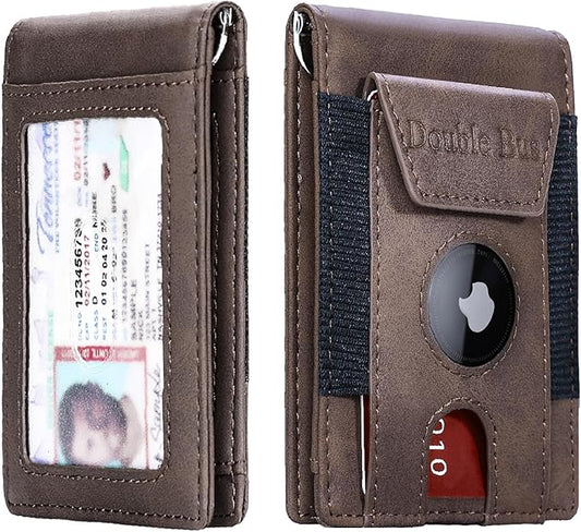 Wallet for Men RFID Blocking Bifold Mens Leather Wallets,Ultra Thin Minimalist Front Pocket Small Compact Mens Slim Wallet,Smart Security Credit Card Holder Elastic Pocket,with Money Clip, 2 ID Window