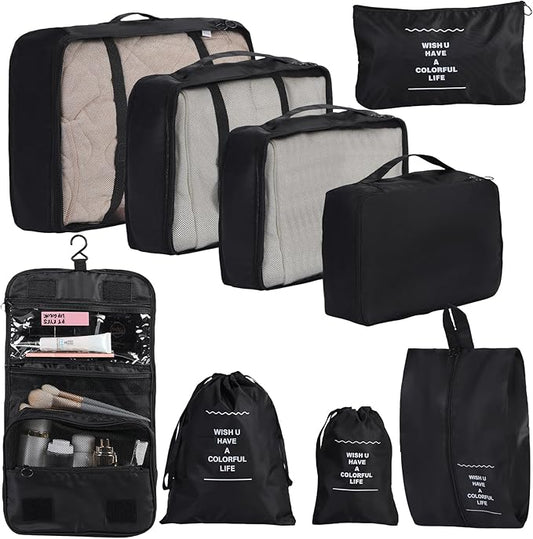 Packing Cubes Storage Bags 9 Pieces-Luggage Organizers Classify Store Clothing Efficiently for Travel Outdoor Home (Black, 9 Pieces)