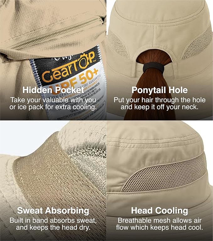GearTOP Safari Hat for Men Sun Hats for Women UV Protection UPF 50+ Fishing, Gardening, Hiking Hat (22-23 1/2")