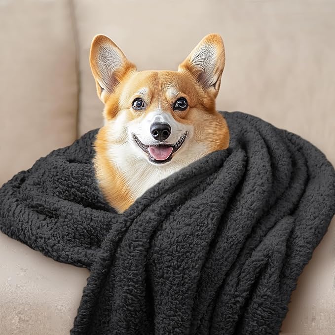1 Pack 3 Calming Blankets Fluffy Premium Fleece Pet Blanket Soft Sherpa Throw for Dog Puppy Cat Black Medium (30“x20'')