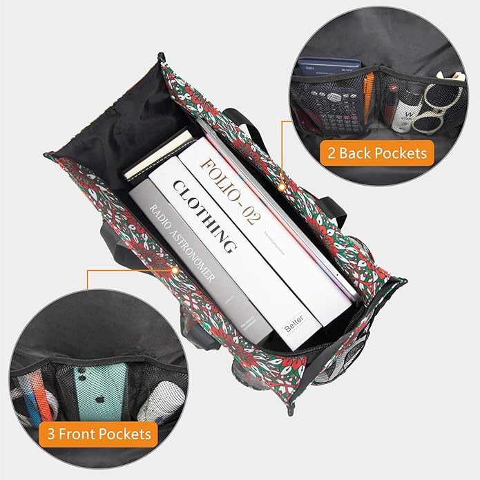 TOPDesign Utility Water Resistant Tote Bag with 13 Pockets, Top Zipper Closure & Thick Bottom Support, for Working Women