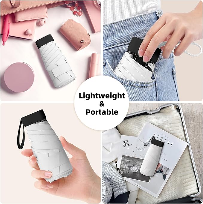 Travel Mini Compact Folding Umbrella with Case - UV Sun & Rain Protection, Lightweight Portable Pocket Umbrella for Women Men Kids, Fits Purse Backpack